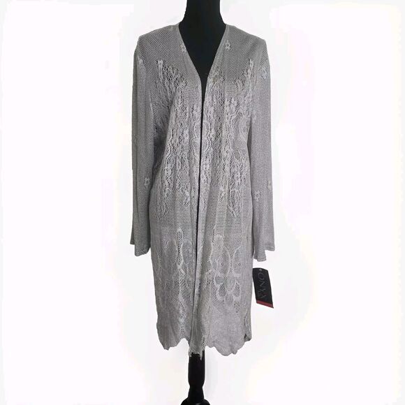 Onyx Nite Wendye Chaitin Cardigan Women 18 Open Knit Silver Shimmer  Vintage 80s - Picture 1 of 13
